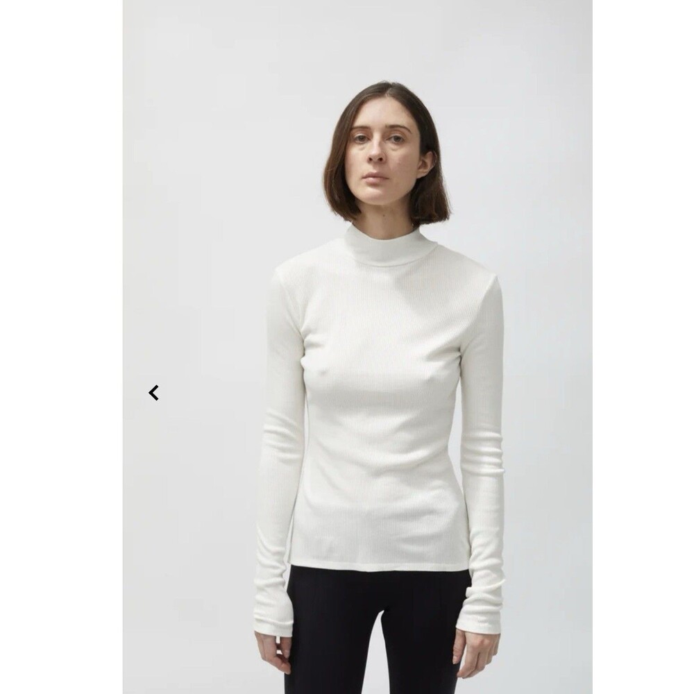 The Row Morset Ribbed Silk Blend Turtleneck L/S Ivory Top NWT Size Small